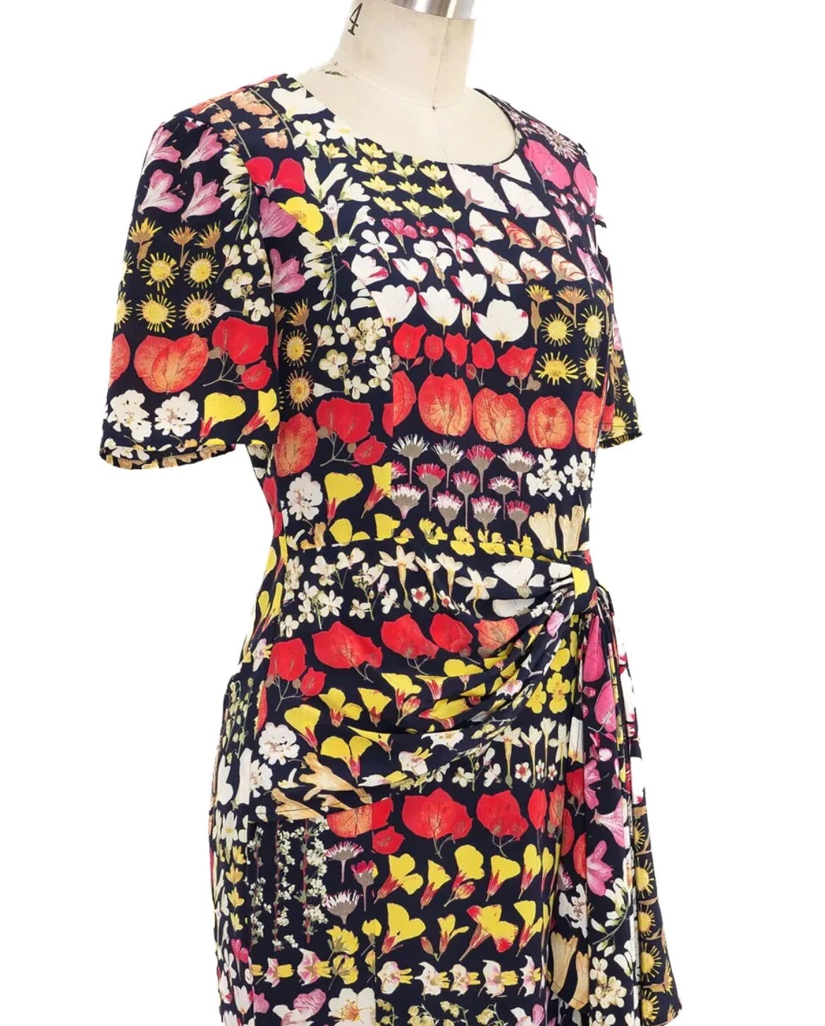 VALENTINO Abito botanico Miss V floreale in seta lunga ginocchio in seta taglia 8 vintage