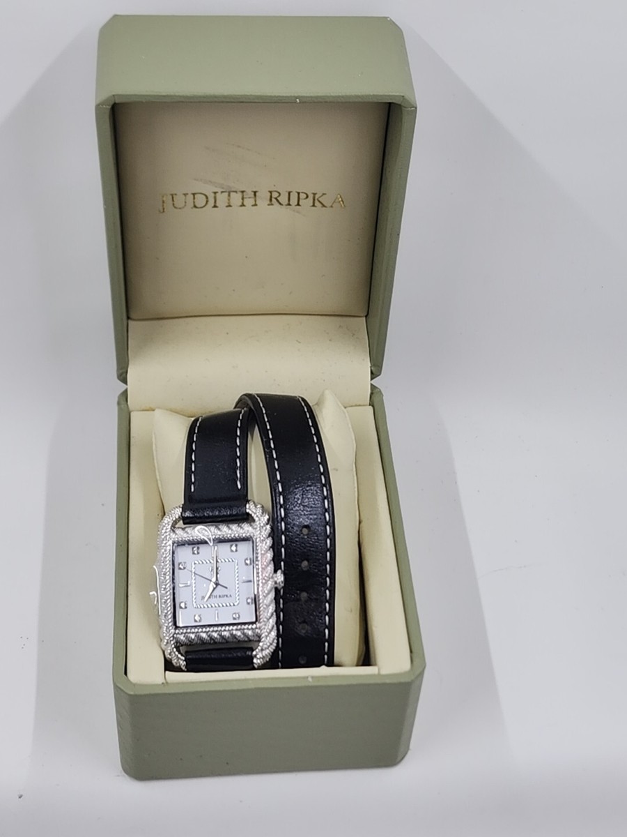 Judith Ripka Silvertone Stainless Steel & Black Leather Strap Wrap Watch Judith Ripka Mother-Of-Pearl Silver-Tone Black Saffiano  main image 4