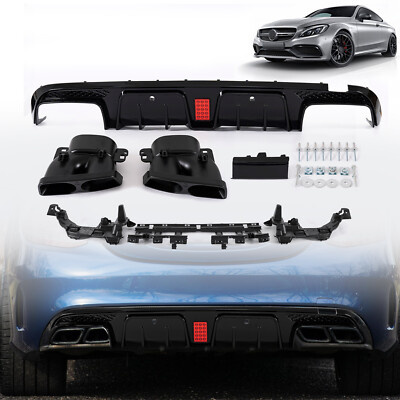 NEW Rear Bumper Diffuser Lip W/ Exhaust Tip For 2015-2018 Benz W205 C63 AMG C43