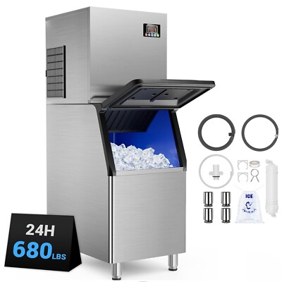 Commercial Ice Machine 680LBS/24H,Storage 560LBS,Large Industrial Ice Maker
