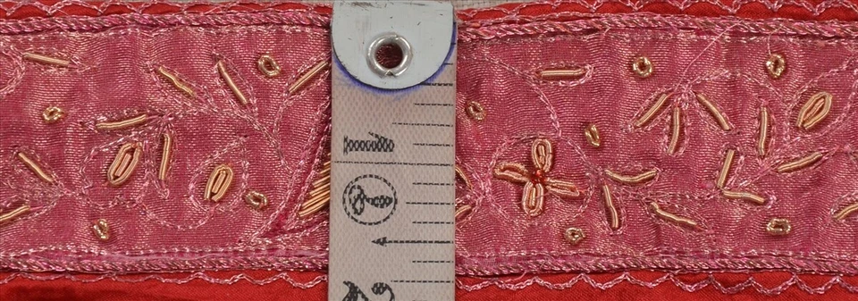 Sanskriti Vintage Sari Border Hand Embroidered Craft Trim Lace 1Yd Pure Silk Red - Image 3 of 4