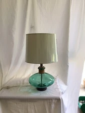 Turquoise ￼Glass Accent Lamp Recycled Spanish Glass 15” Total Height
