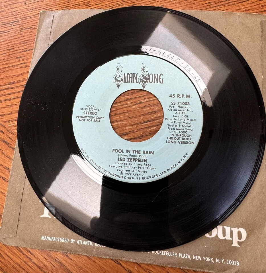 NEW Led Zeppelin 1979 PROMO 45 Fool In The Rain UNPLAYED Long/Short STEREO NOS - Image 4 of 4