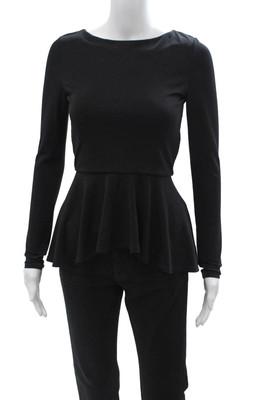 Alice + Olivia Women Black Long Sleeve Round Neck Solid Zip Blouse Size 6