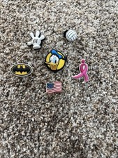 Assortment Of Croc Jibbitz 6 In All. Disney, soccer, Batman, USA, breast cancer