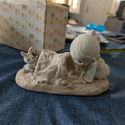 Enesco Precious Moments Light at End Tunnel Girl Rabbit Porcelain Figurine Box