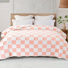 Fleece Blanket King Size, Cozy Lightweight Fuzzy Checkered Blanket for Bed, S...