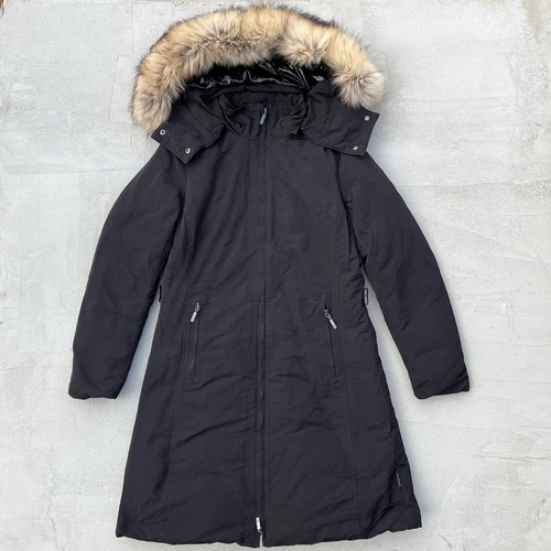 Cappotto nero Moncler pelliccia con cappuccio taglia S