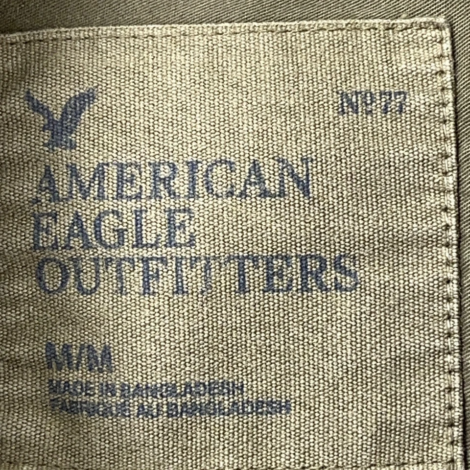 Camisa De Colección Y2K American Eagle Hombres Mediana Denim Abotonada Ejército Militar Safari Foto 4 de 4