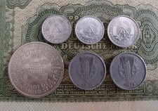 East German  1 Pfg To 10 Mark Coin Lot Of 6 Pieces Early To Late Periods  V334