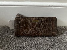 Jessica Simpson Women's Brown Crocodile Pattern Flap Clutch Wallet