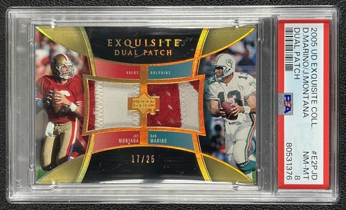 JOE MONTANA DAN MARINO PSA 8 2005 UPPER DECK EXQUISITE COLL DUAL GU PATCH 17/25