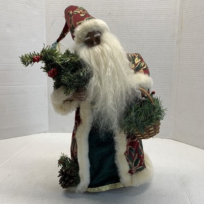Vtg Black Santa Claus 18  Christmas Tree Topper African American Gold Holiday