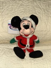 NWT Vintage '90s Disney Store Mini Bean Santa Mickey Mouse 7" Plush Christmas