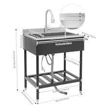 Free Standing Kitchen Sink Stainless Steel Utility Sink Single Bowl Sink BlackUS