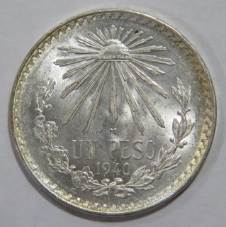 MEXICO UN PESO 1940 CAP & RAYS SILVER WORLD COIN 🌈⭐🌈