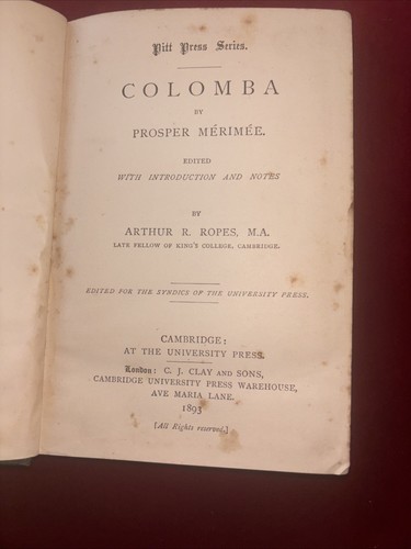 Selten 1893 Colomba von Prosper Merimee, herausgegeben von Arthur R. Ropes gebundenes Buch - Bild 4 von 10