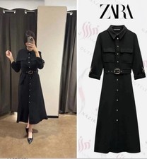 Zara Woman midi dress With Belt Black Size M Ref 8741/261