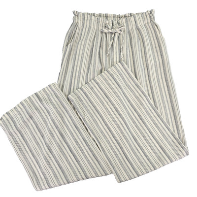 Thread & Supply Wms M Linen Blend Wide Leg Coastal Casual Striped Pants Cinched