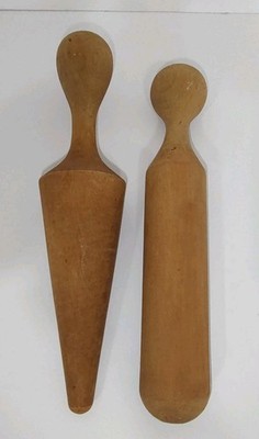 Vintage 2 Solid Wood Food Pestel Mashers Cone and Rounded Bottom Primitive 