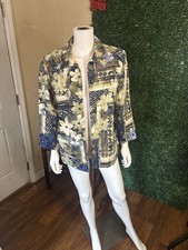 Alfred Dunner Floral Nature Jacket Collared Pockets Mid-Length 3/4 Sleeve 14