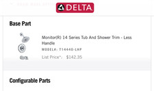 NEW Delta Monitor R 14 Series Tub And Shower Trim - Less Handle- T14440-LHP