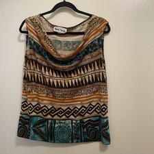 Ronni Nicole Vintage USA Womens Tank Top XL 46 Aztec Southwest Tribal Cowl Neck