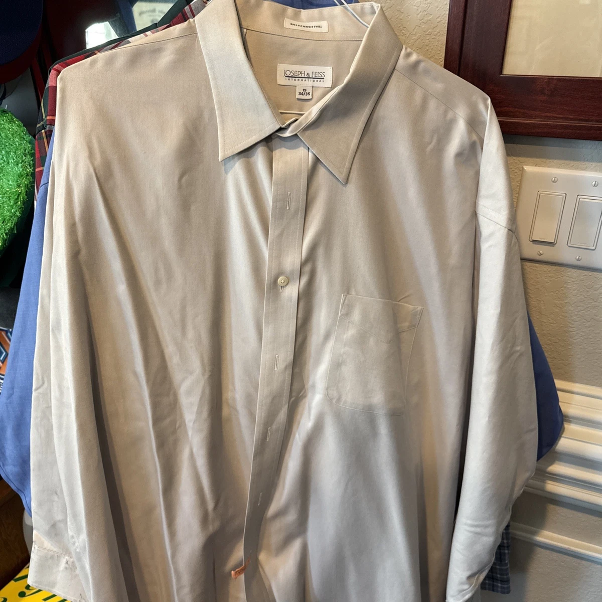 joseph and feiss fitted dress shirts Joseph & Feiss Men's Classic Fit Button Down Silk Shirt Size Large Short Sleeve