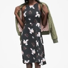 BANANA REPUBLIC Floral Racerback Fit & Flare Black Dress Size 4 Party Skater