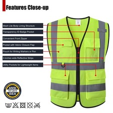 Safety Vest for Men Women Hi Vis Vest with Pockets Mesh High Visibility Large