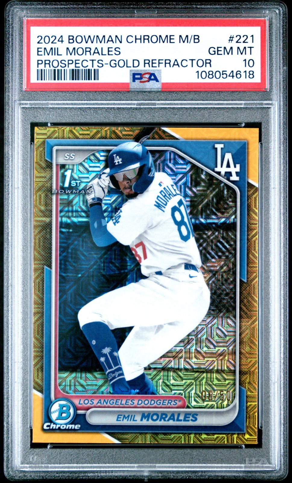 2024 Bowman Chrome Gold Mojo Refractor Emil Morales 1st RC /50 PSA 10 DODGERS