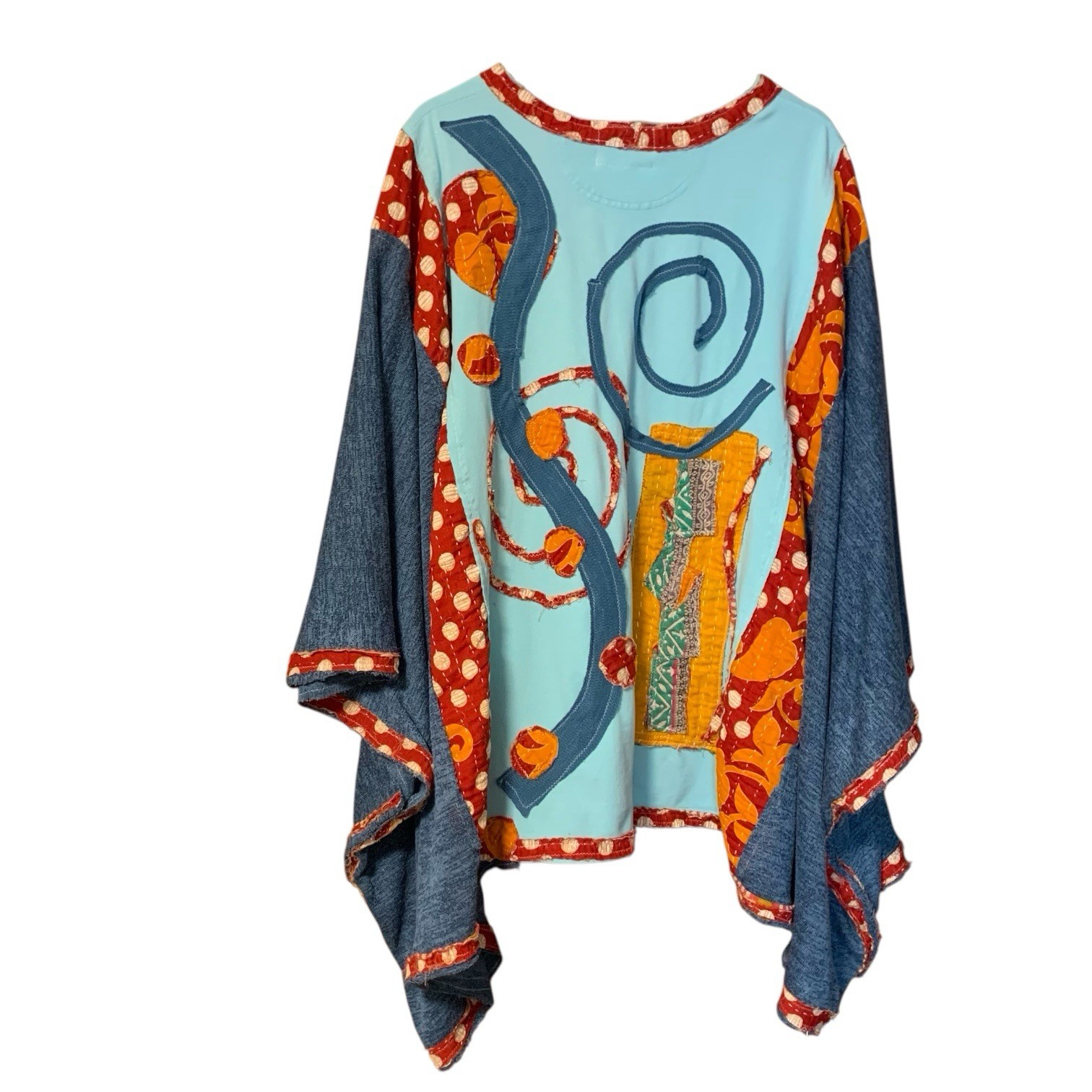 Upcycled Plus Size Poncho Batwing Patchwork Boho … - image 2