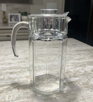Vtg ARC Pitcher Carafe & Lid Cristal D'Arques Durand 48-oz Octime Pattern Glows!