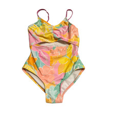 Cat  Jack Girl  s One Piece Swim Suit Floral Cut Out Size M 8 