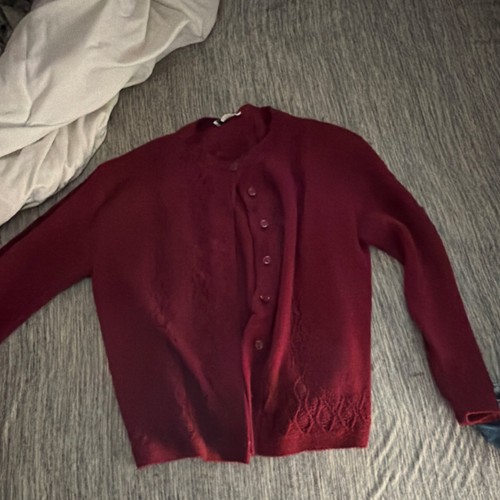 College Point Cable-Knit Cardigan Sweater Red Button Accents Women's X-Large