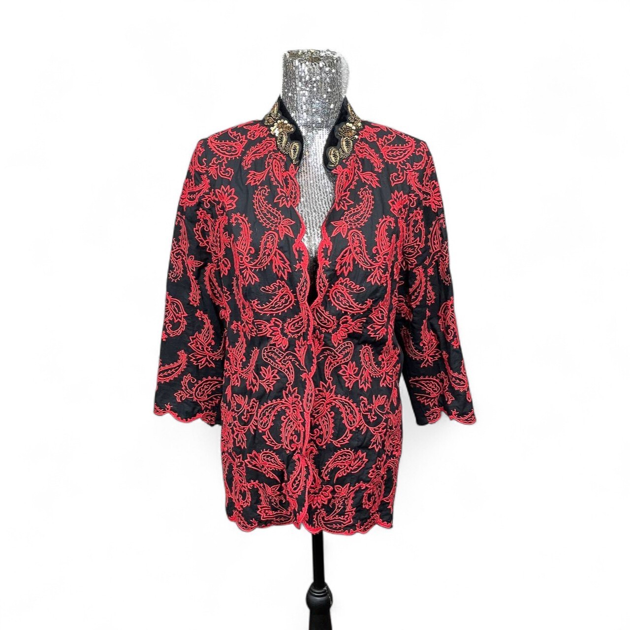 Chico's Gothic Embroidered Beaded Statement Jacke… - image 1