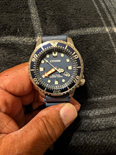 Citizen Eco-Drive Diver 44mm Men's Watch Blue Dial Date Blue Rubber Strap