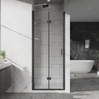 Bifold Tempered Glass Shower Door with Reversible Hinges Frameless Black Finish