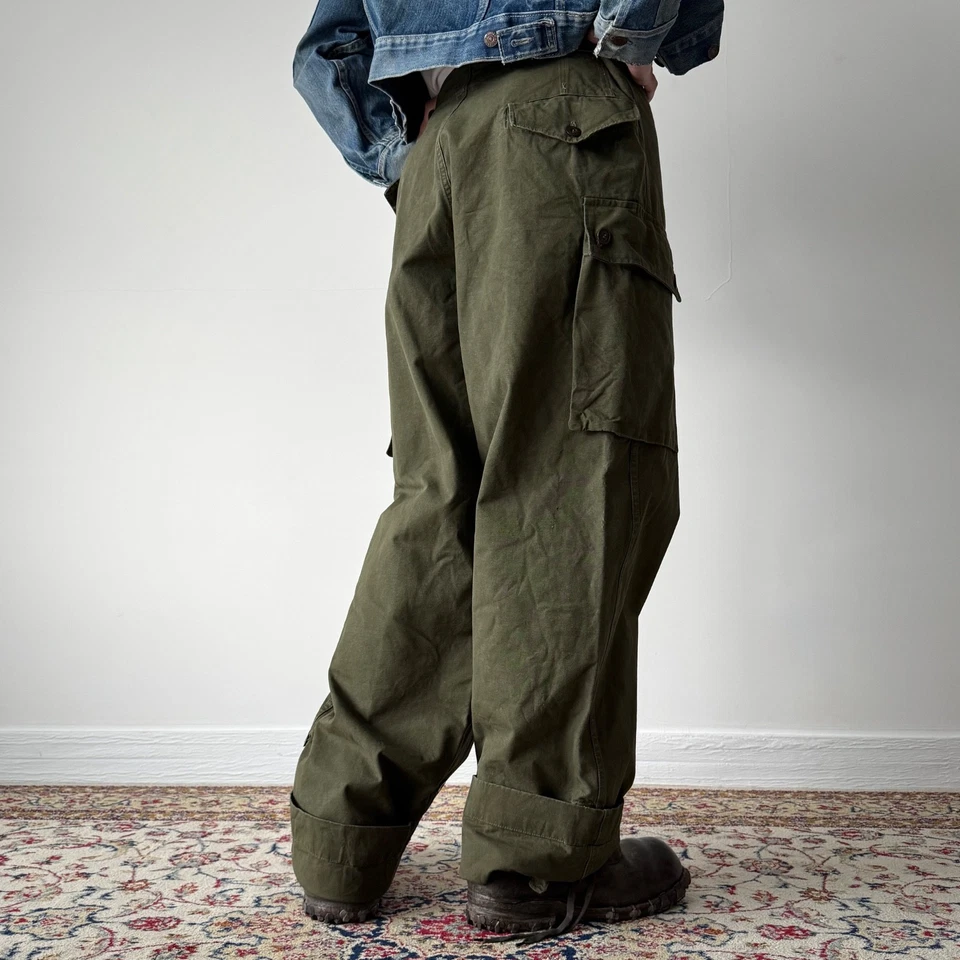50s Vintage Military 1959 Dated Dutch Army Wide Leg Cargo Pants - Image 3 of 4