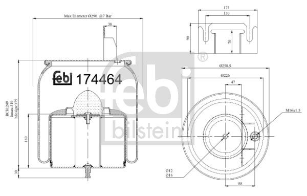 FEBI BILSTEIN 174464 Air Suspension Bellow With Piston Fits VOLVO RENAULT TRUCKS