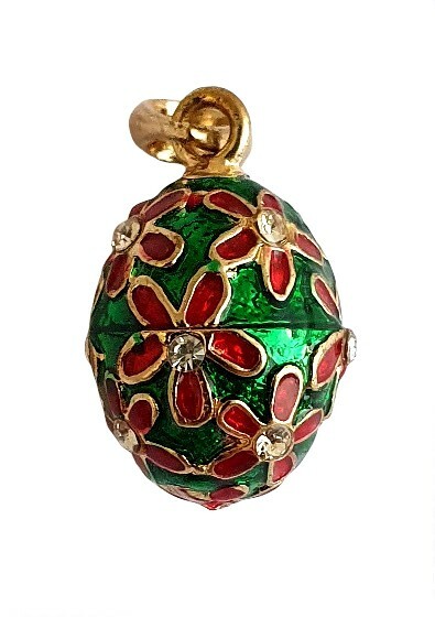 FABERGE inspired PENDENTIF OEUF RUSSE émail vert et strass breloque papillon