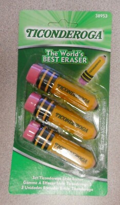 LOT OF 10 PACKS OF 3 TICONDEROGA STYLE PENCIL SHAPED ERASERS NIP 30pc TTL 38953