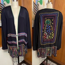 Platinum Dorothy Schoelen Sz M Vintage Jacket Artsy Boho Art To Wear Black