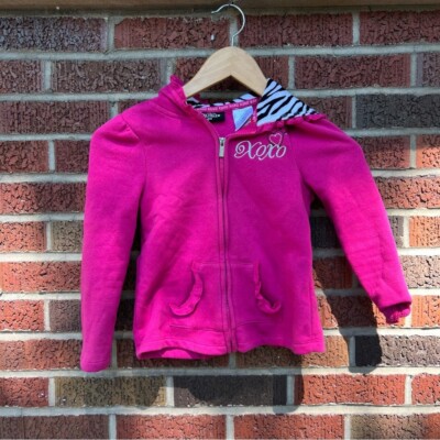 xoxo  XOXO Hot Pink and Black and White Zebra Print Hooded Full Zip Up