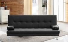 DIVANO LETTO 3 POSTI RECLINABILE SALOTTO ECOPELLE NERO CUSCINI SOFA APRIBILE ITA
