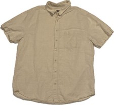 Old Navy Button Shirt Linen Cotton Natural Beige Short Sleeve Men s XL Collar