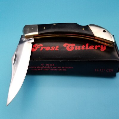 Frost Cutlery Pocket Knife Folding Blade 5'' closed Horn Handle Lockback 