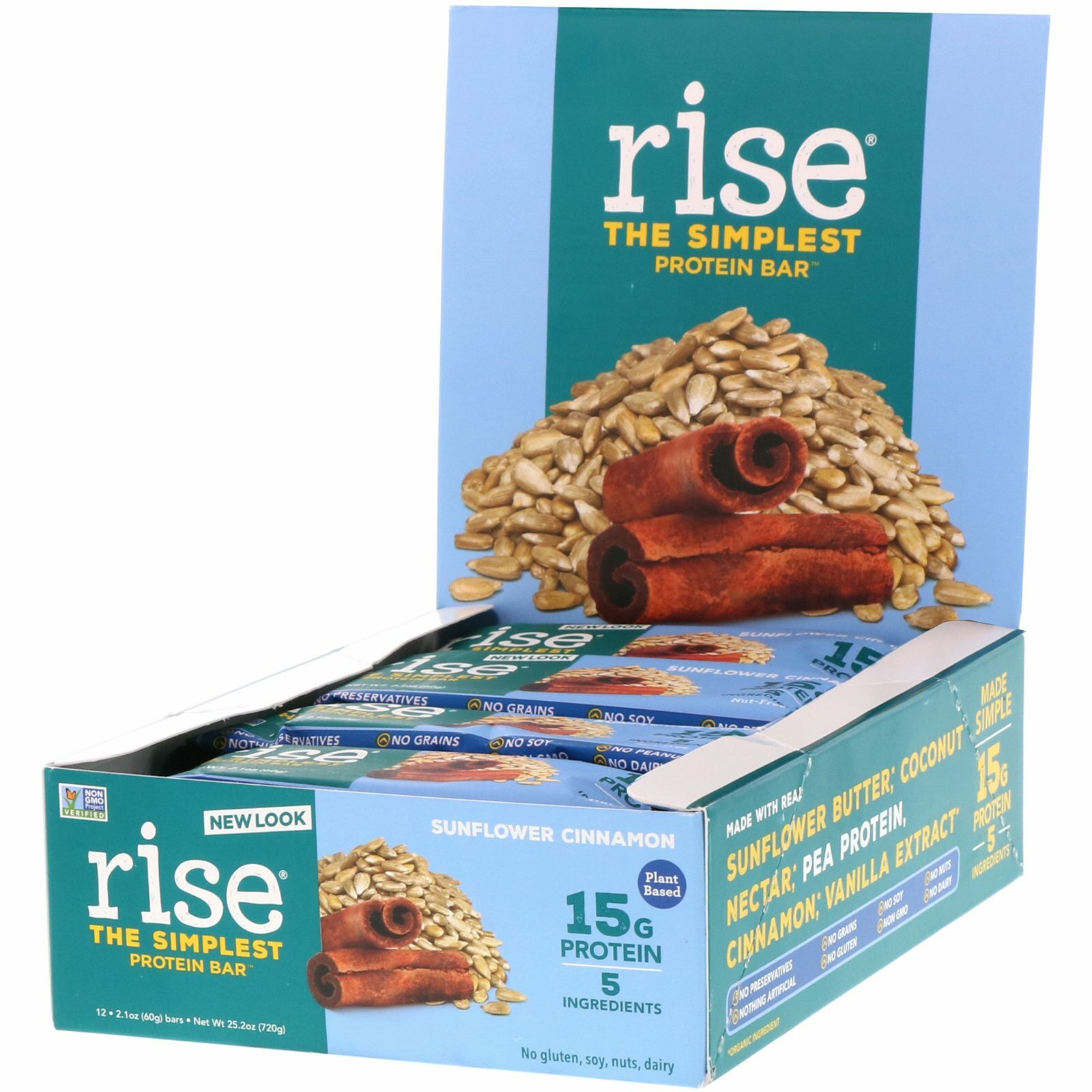 Rise Bar, THE SIMPLEST PROTEIN BAR, Sunflower Cinnamon, 12 Bars, 2.1 oz (60 g) E