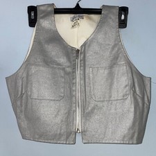 Vintage 90s Silver Denim Vest Cropped Zip Made Italy 44 Us 8 Cherchez La Femme