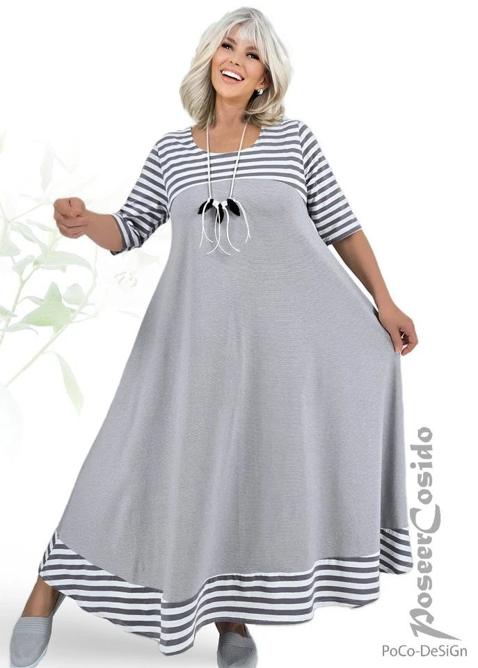 LAGENLOOK Sommer Ballon-Kleid mauve weiß 44 46 48 50 52 54 56 58 L XL XXL XXXL - Bild 2 von 4